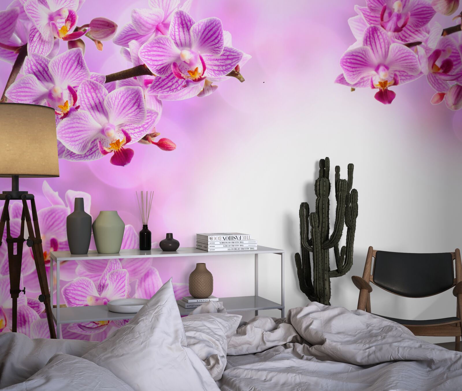 Fotobehang takken van lila orchideeën bedekt met bloemen