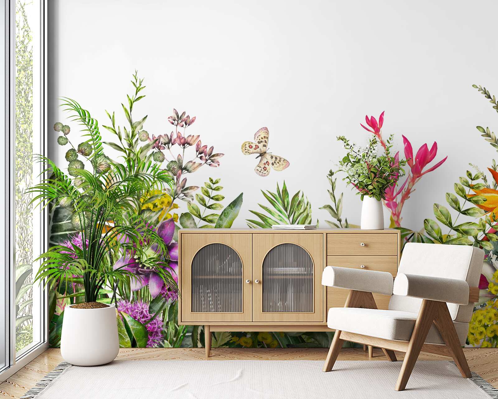 Fotobehang tropische planten met felle zomerkleuren