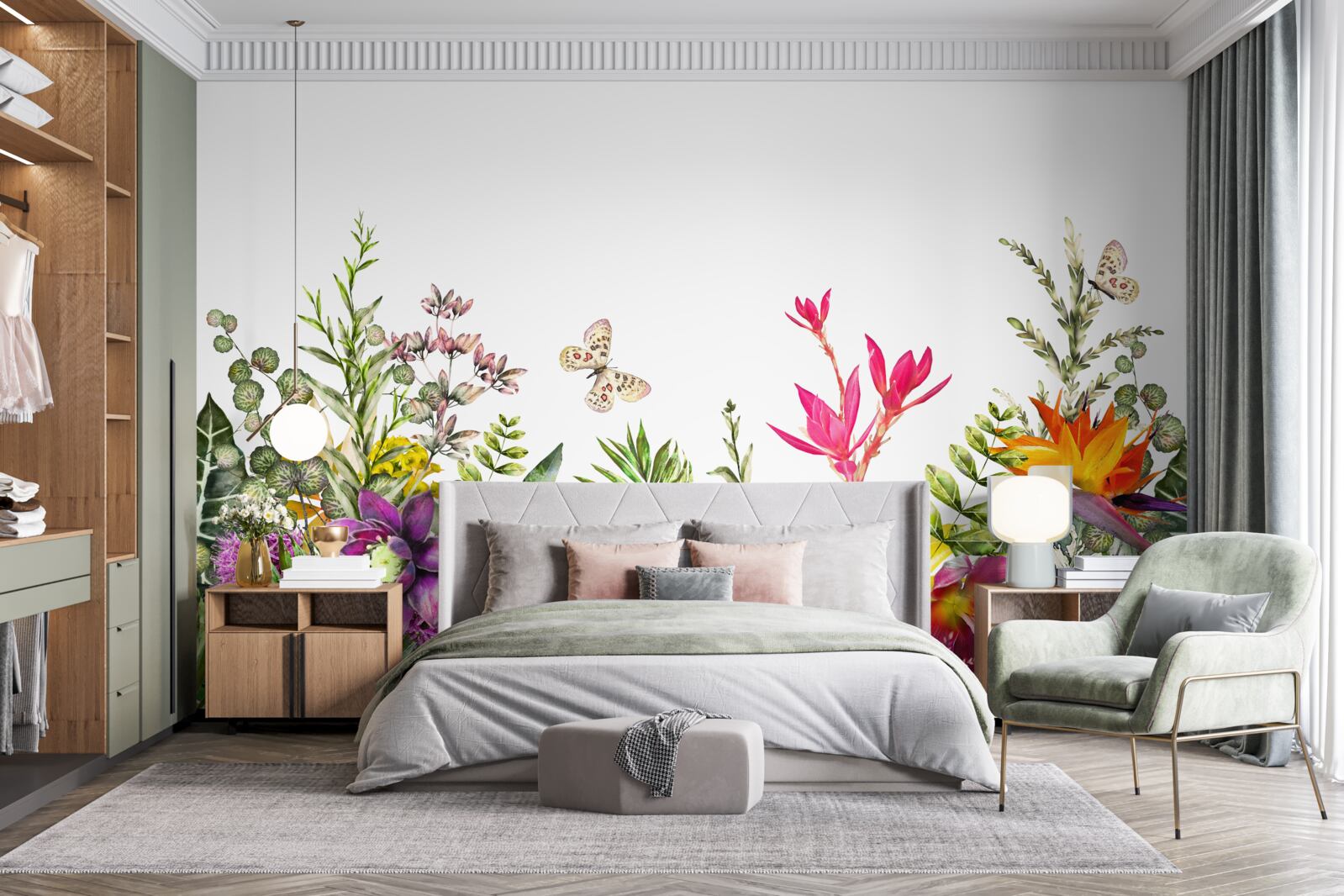 Fotobehang tropische planten met felle zomerkleuren