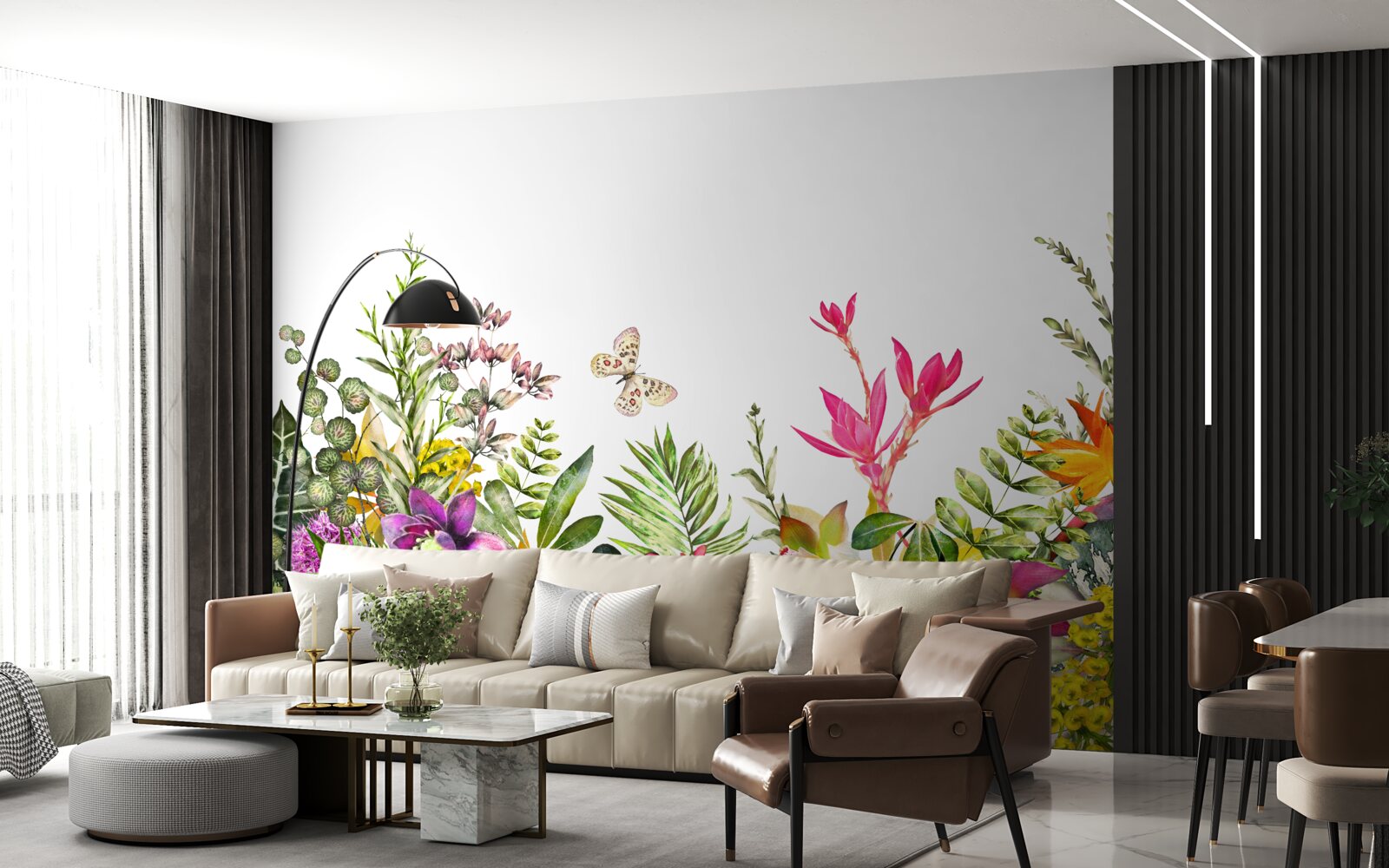 Fotobehang tropische planten met felle zomerkleuren