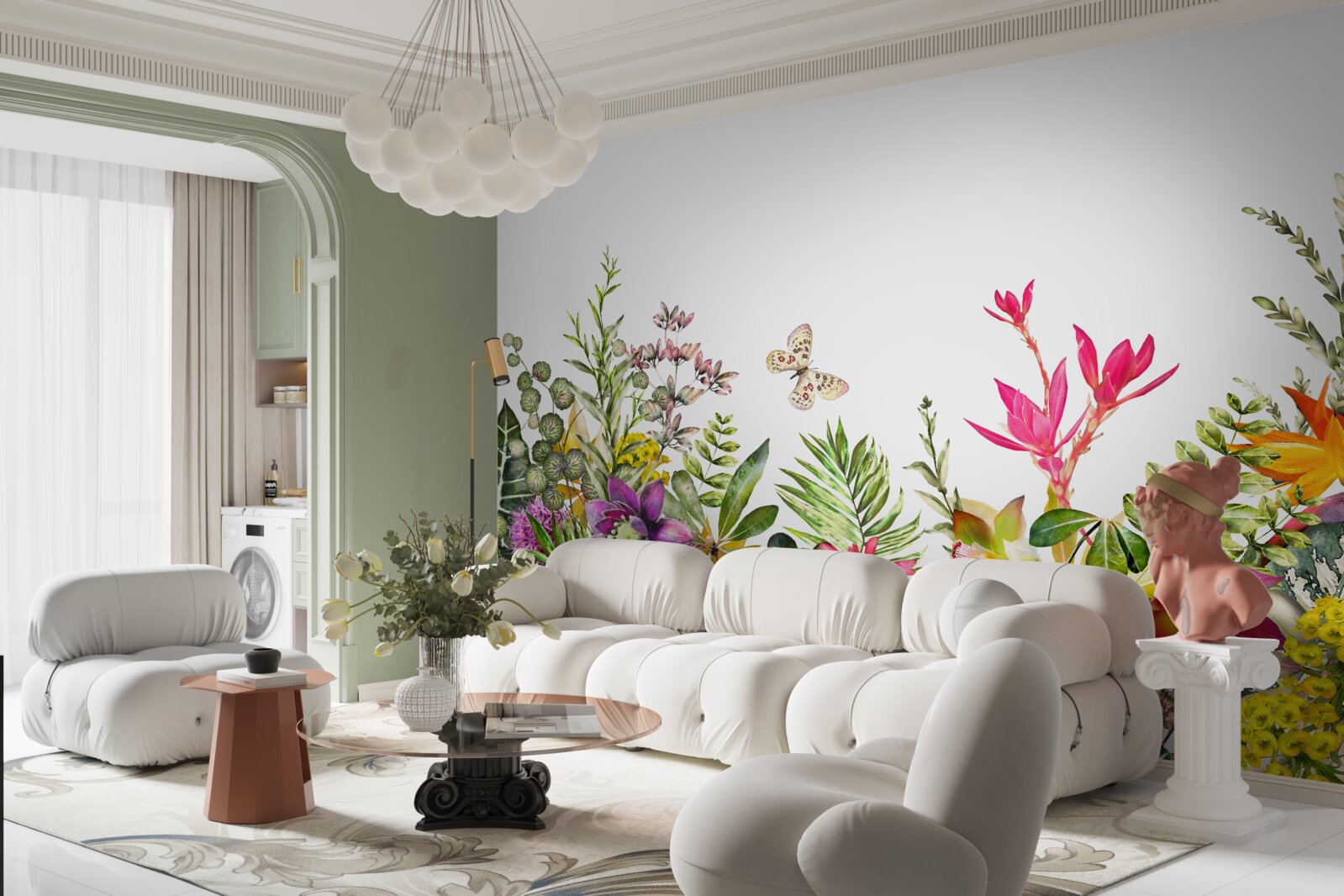 Fotobehang tropische planten met felle zomerkleuren