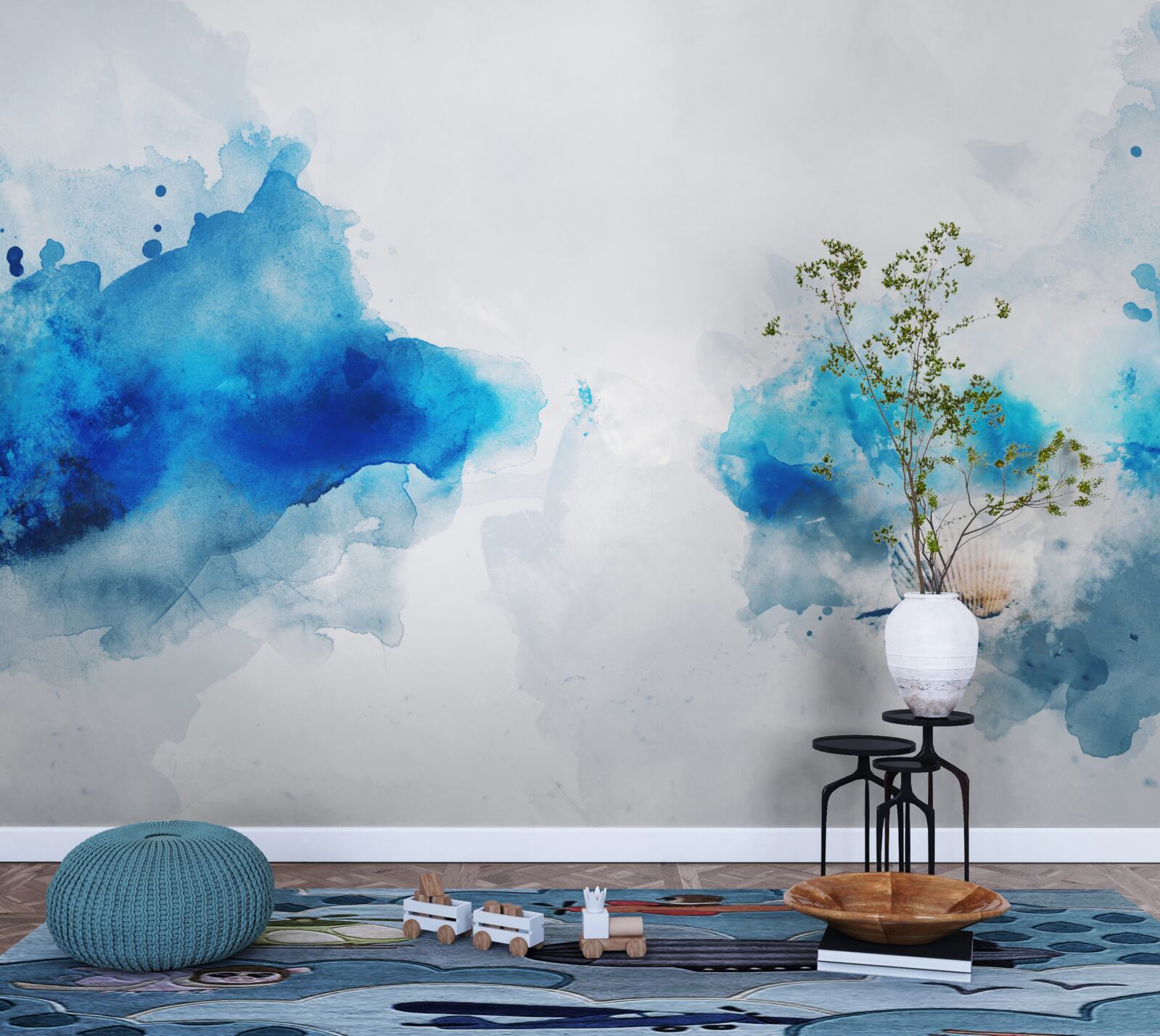 Fotobehang lichte vlek blauw op licht canvas