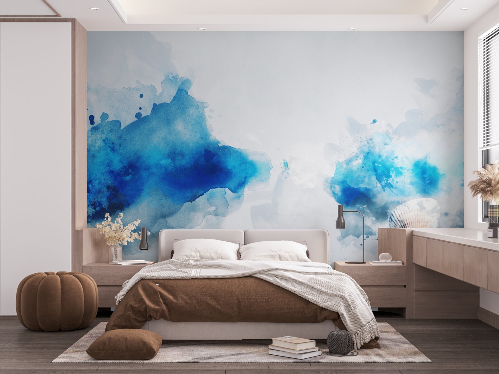 Fotobehang lichte vlek blauw op licht canvas