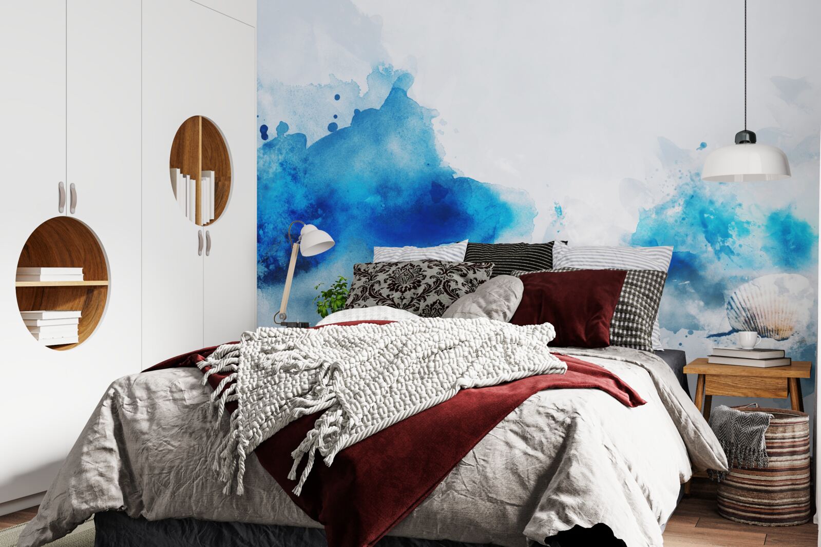 Fotobehang lichte vlek blauw op licht canvas