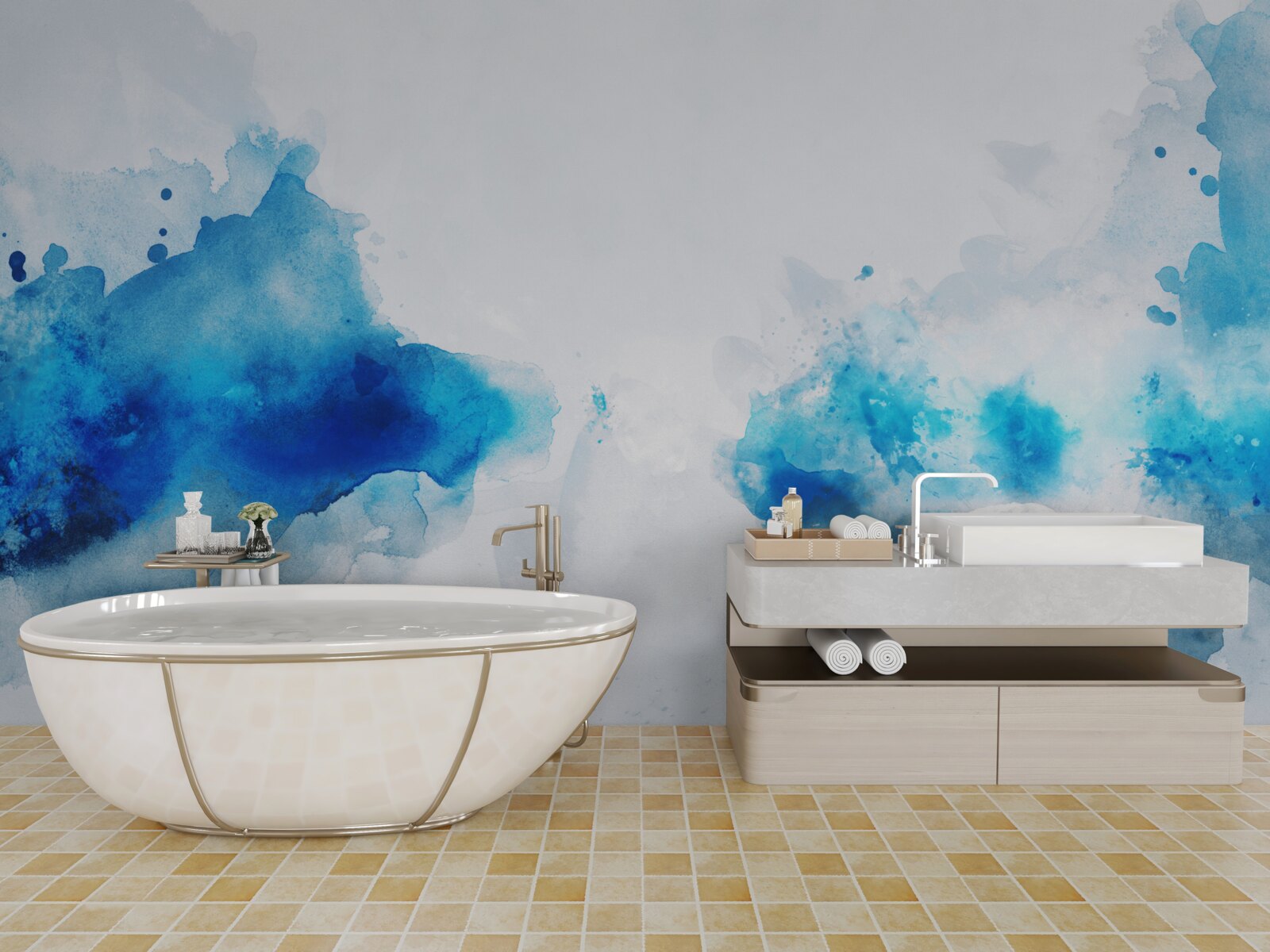 Fotobehang lichte vlek blauw op licht canvas