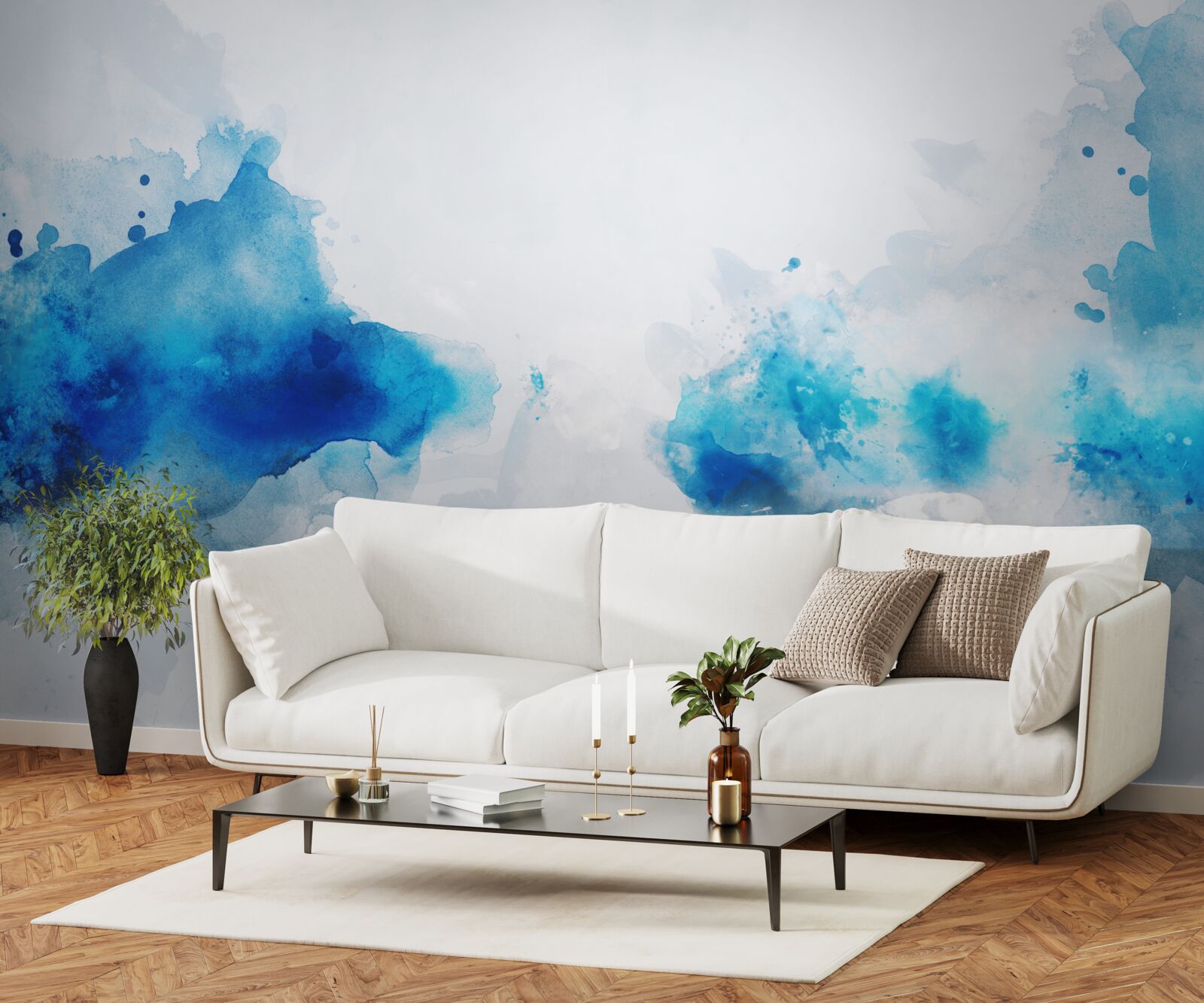 Fotobehang lichte vlek blauw op licht canvas