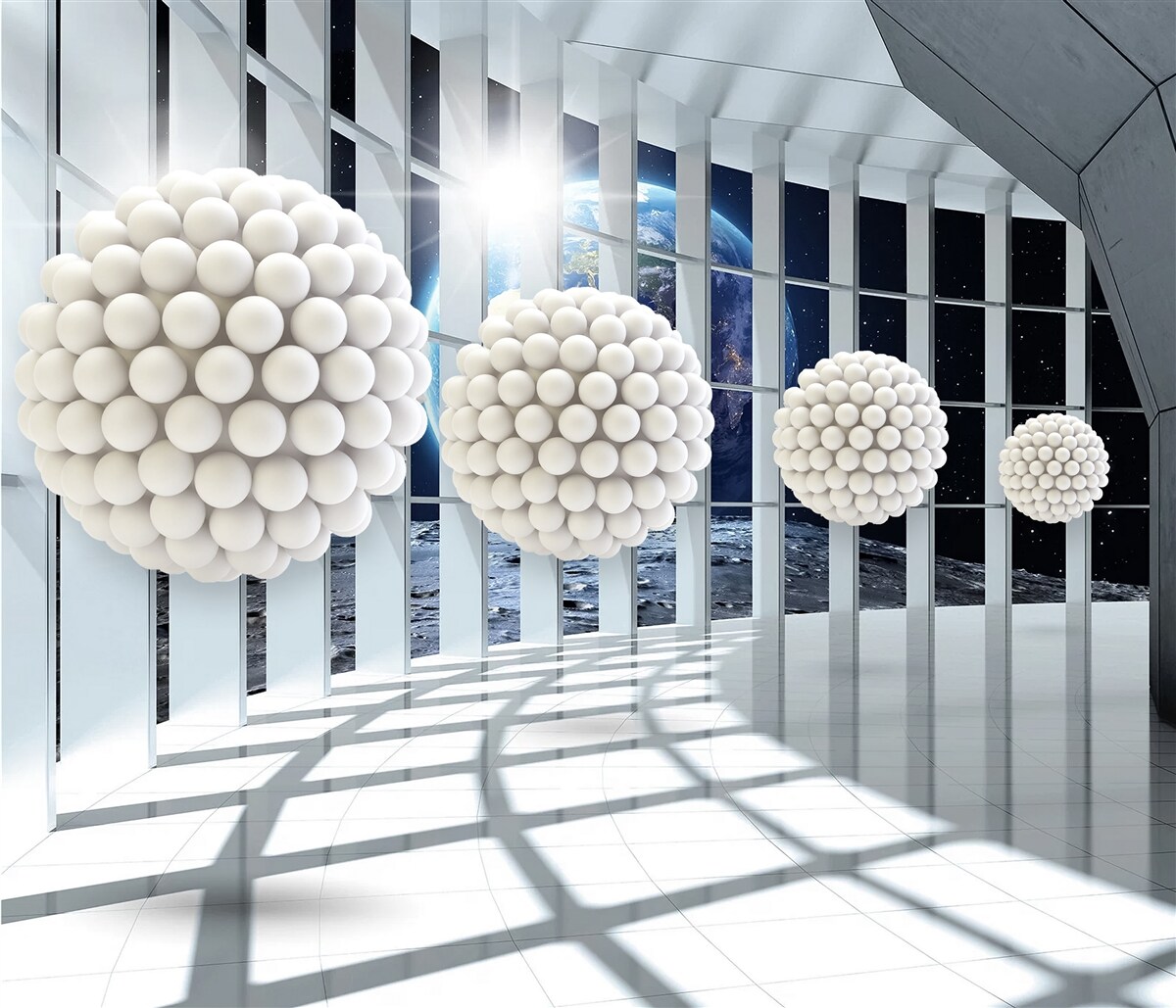 Fotobehang kogels die in de nachtelijke doorgang zweven