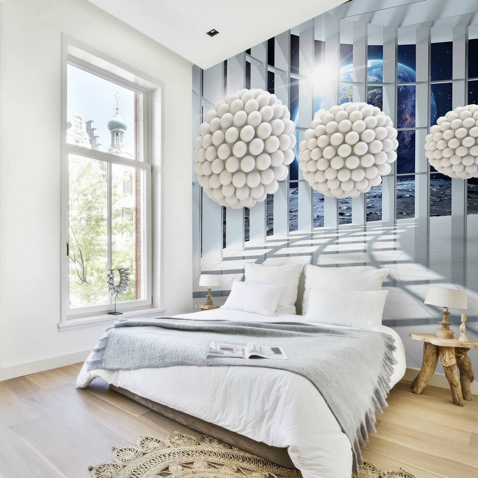 Fotobehang kogels die in de nachtelijke doorgang zweven