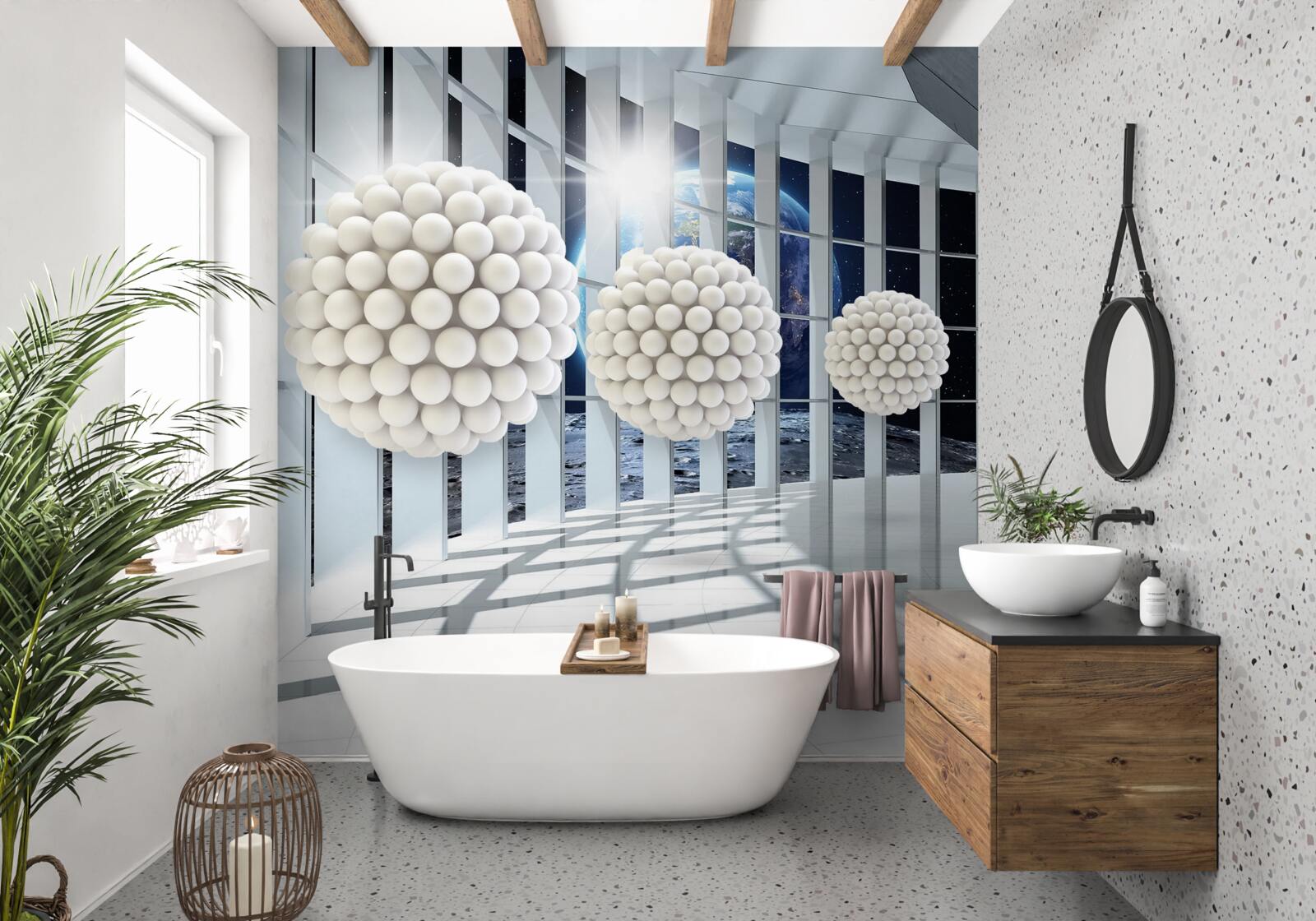 Fotobehang kogels die in de nachtelijke doorgang zweven