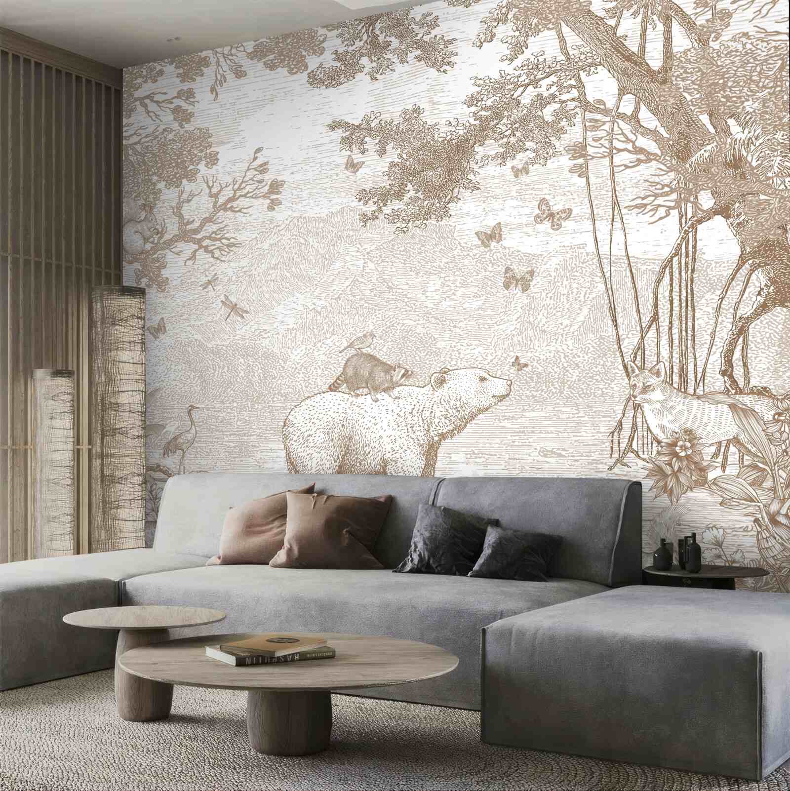 Fotobehang een beer loopt door een besneeuwd bos