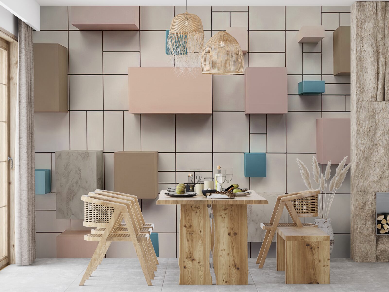 Fotobehang ruime rechthoeken zwevend in de lucht