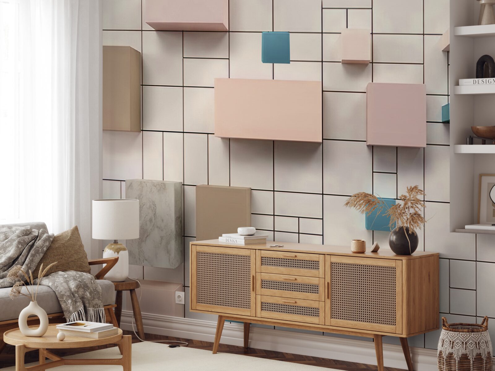 Fotobehang ruime rechthoeken zwevend in de lucht