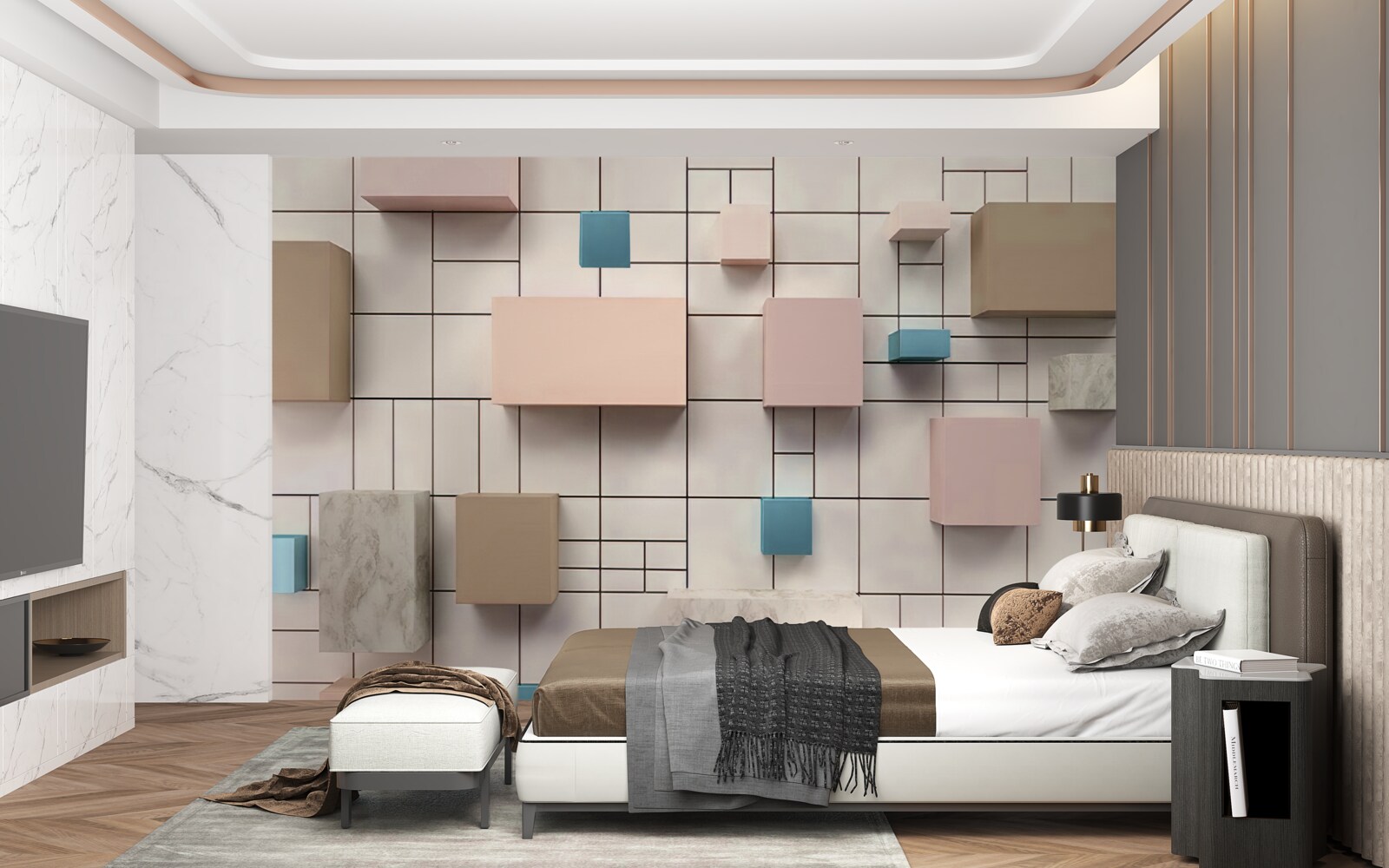 Fotobehang ruime rechthoeken zwevend in de lucht