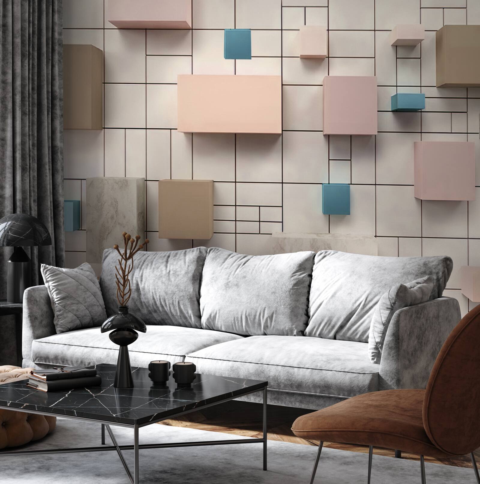 Fotobehang ruime rechthoeken zwevend in de lucht