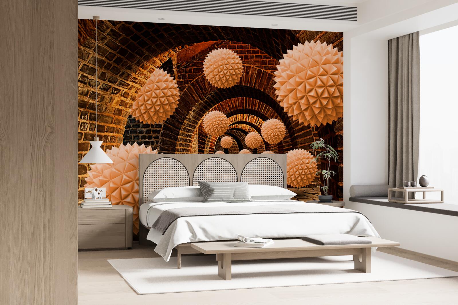 Fotobehang scherpe bronzen ballen en stenen bogen