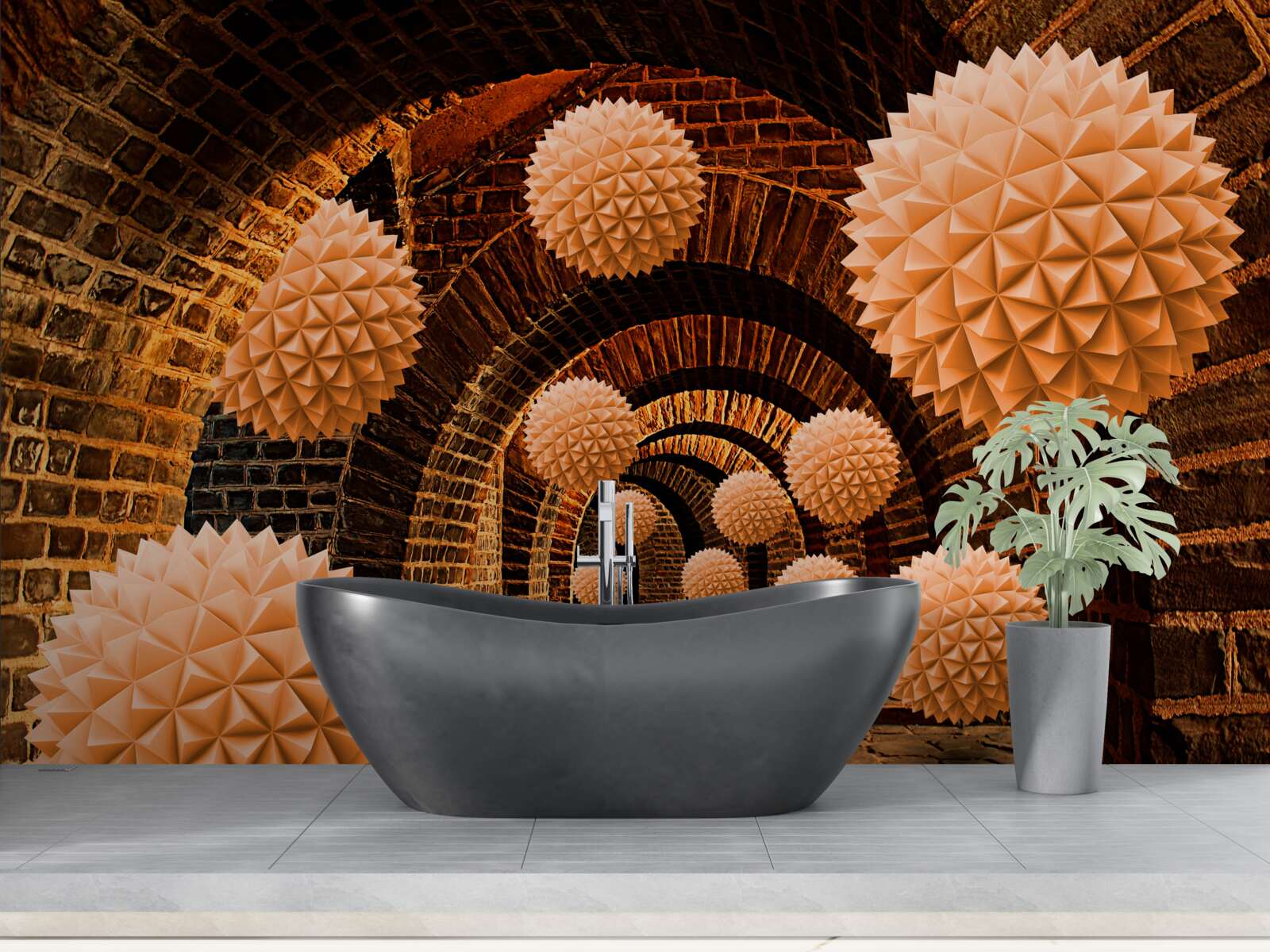 Fotobehang scherpe bronzen ballen en stenen bogen