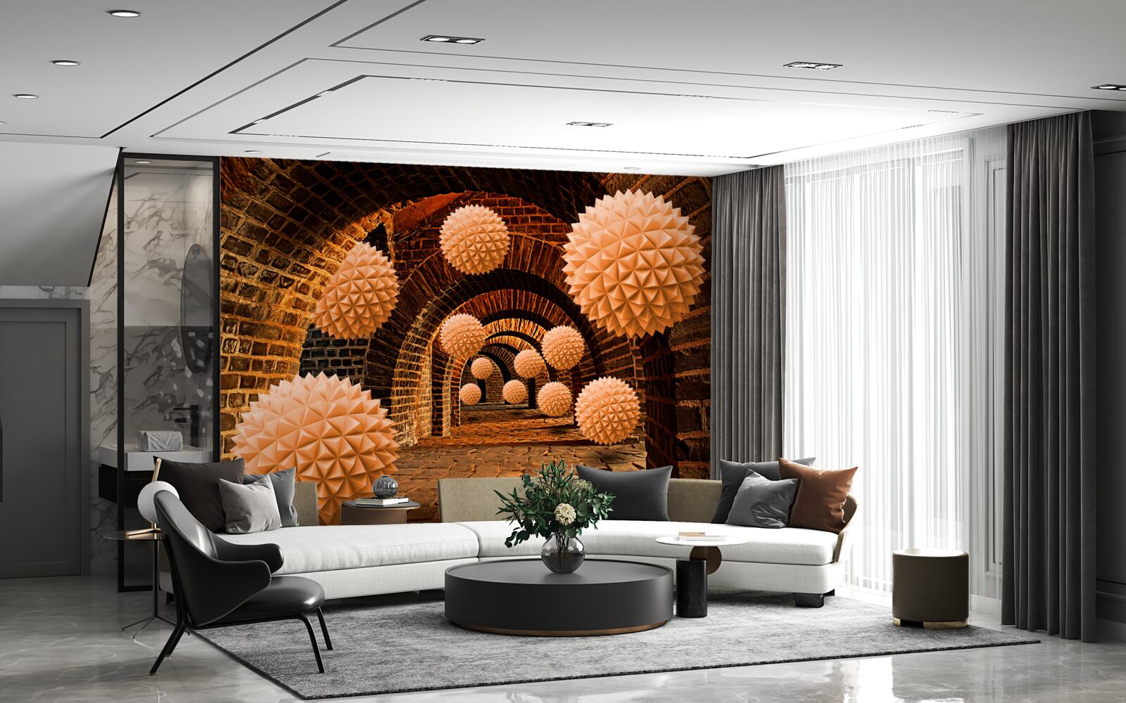 Fotobehang scherpe bronzen ballen en stenen bogen