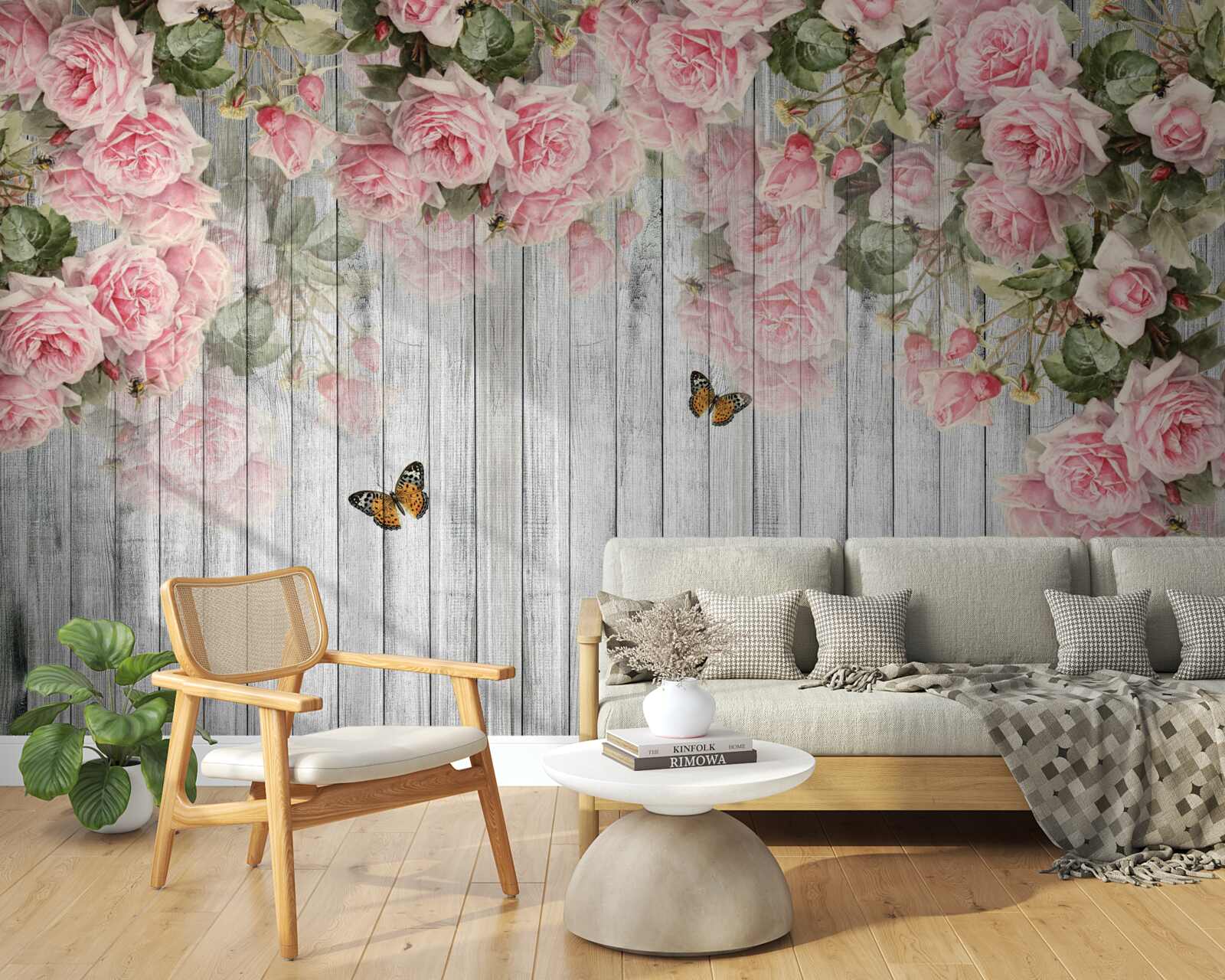 Fotobehang hangende weelderige roze rozen