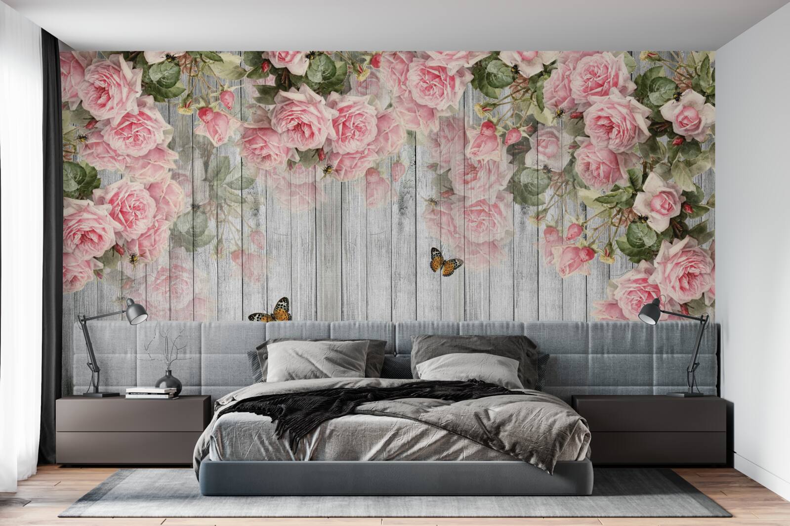 Fotobehang hangende weelderige roze rozen