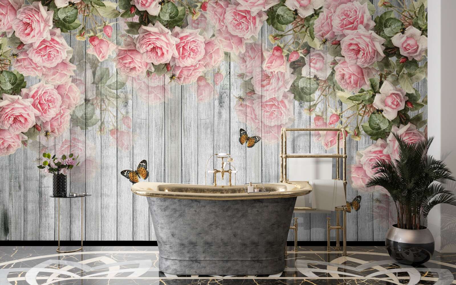 Fotobehang hangende weelderige roze rozen