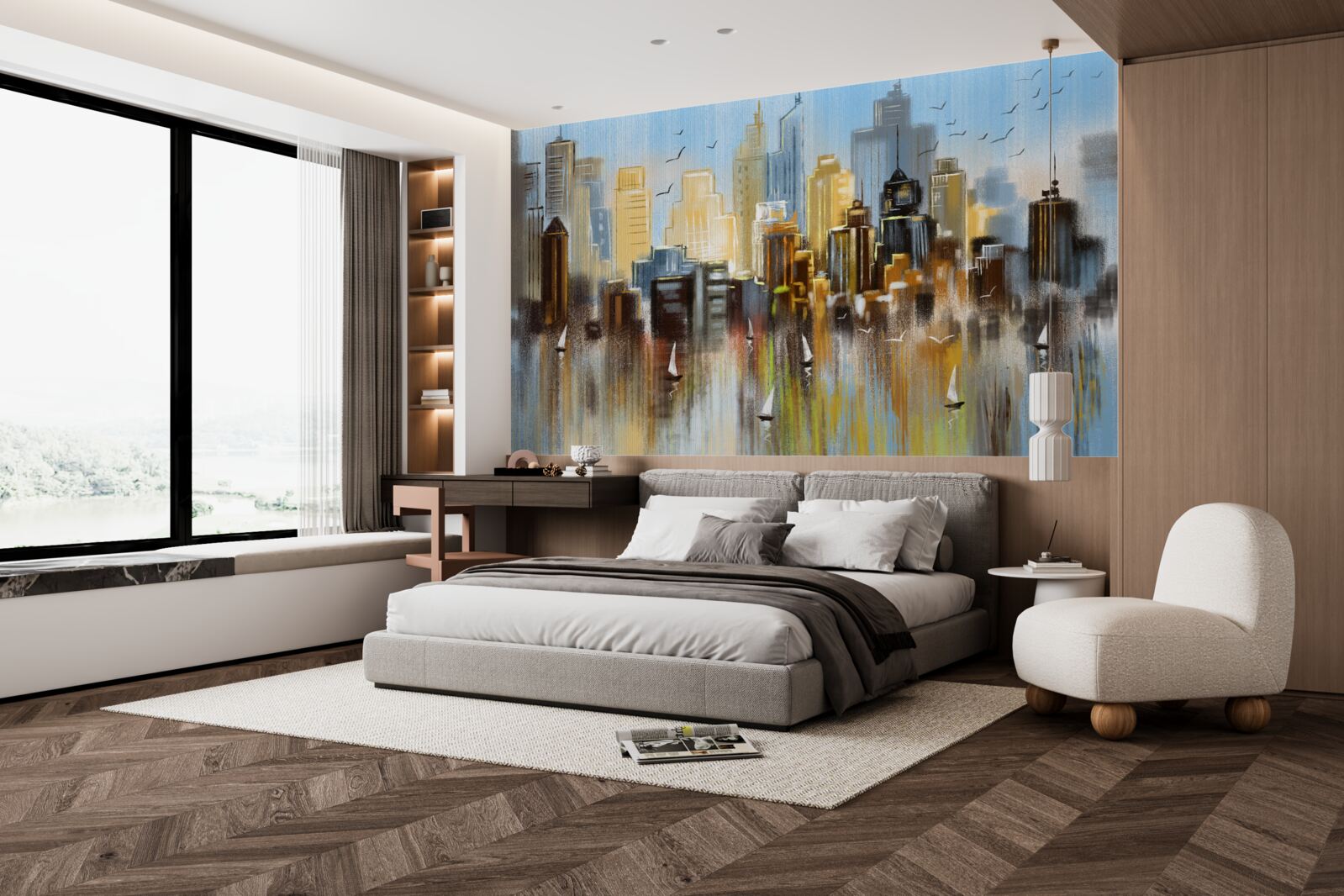 Fotobehang de wazige stad afgebeeld