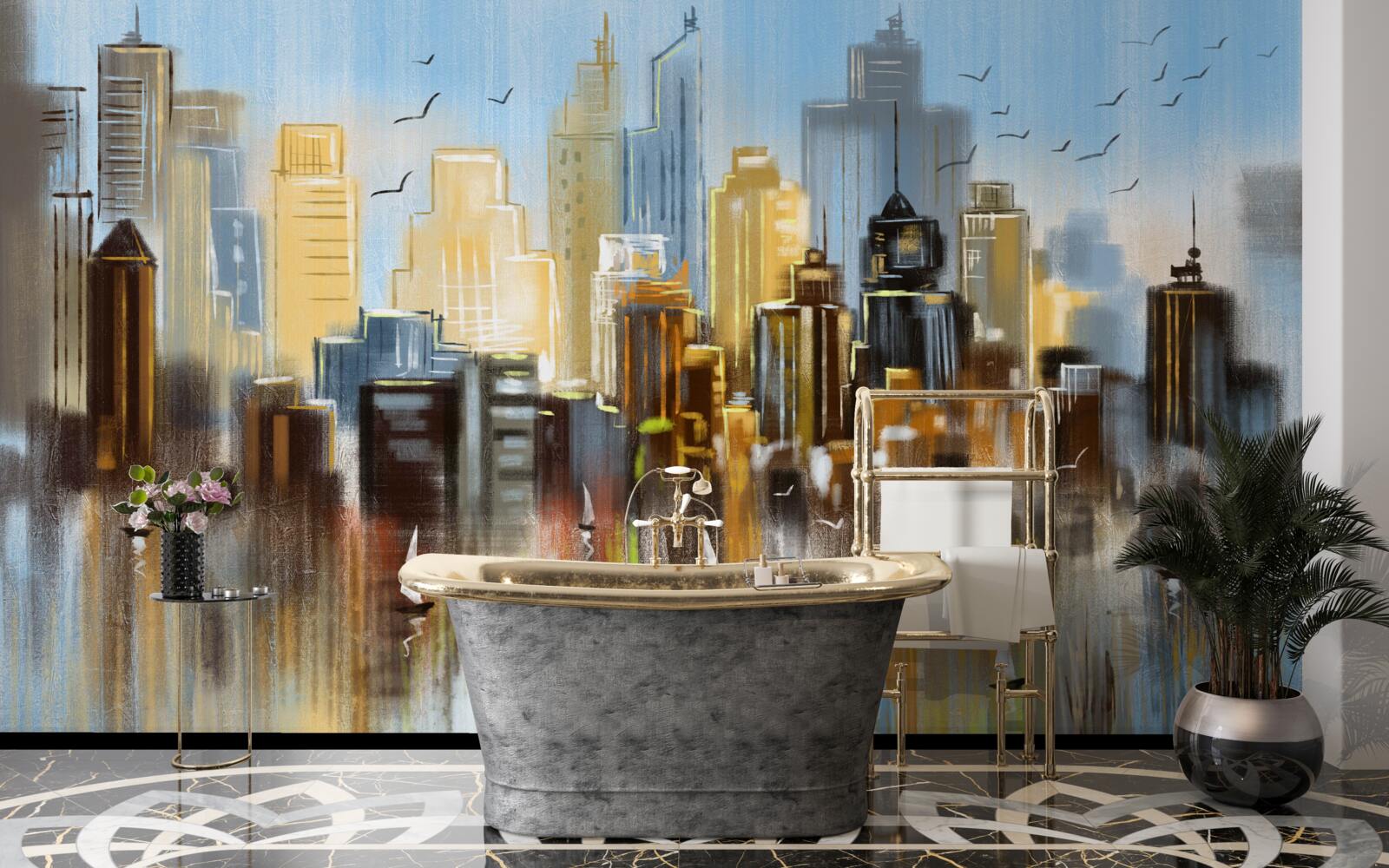 Fotobehang de wazige stad afgebeeld