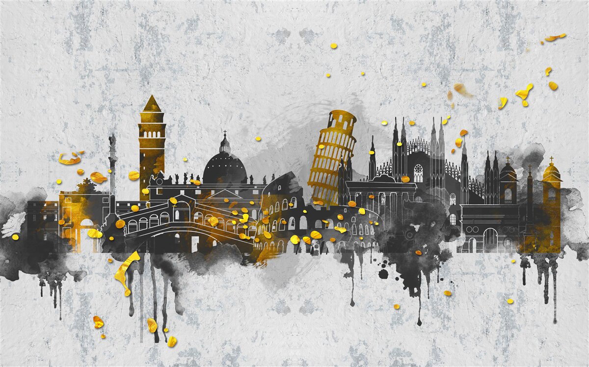 Fotobehang silhouetten van Romeinse monumenten, omgeven door duisternis