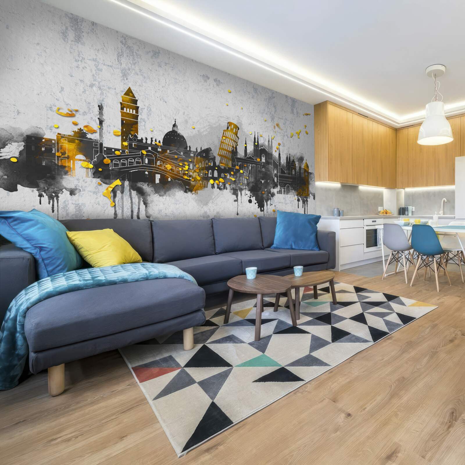 Fotobehang silhouetten van Romeinse monumenten, omgeven door duisternis