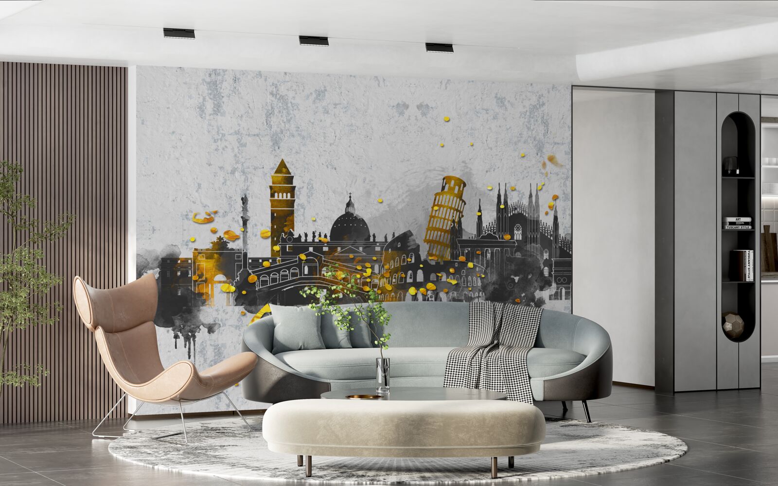 Fotobehang silhouetten van Romeinse monumenten, omgeven door duisternis