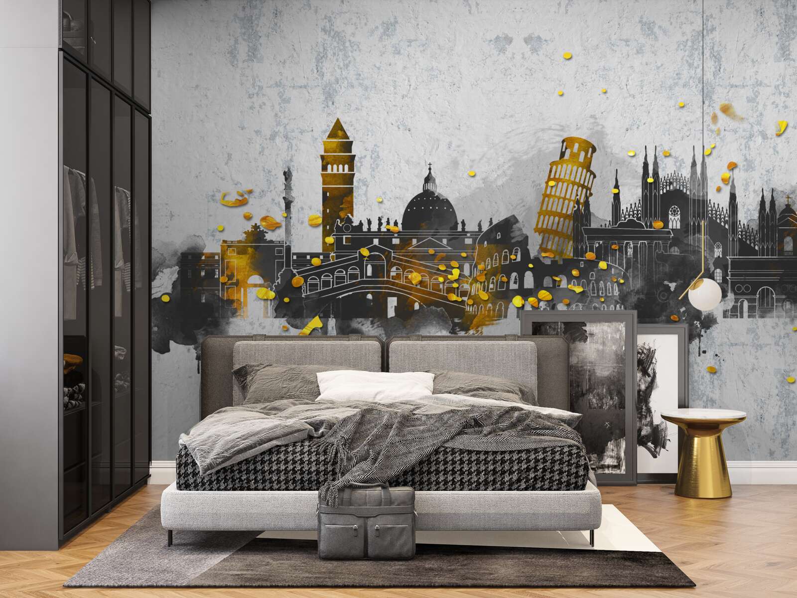 Fotobehang silhouetten van Romeinse monumenten, omgeven door duisternis