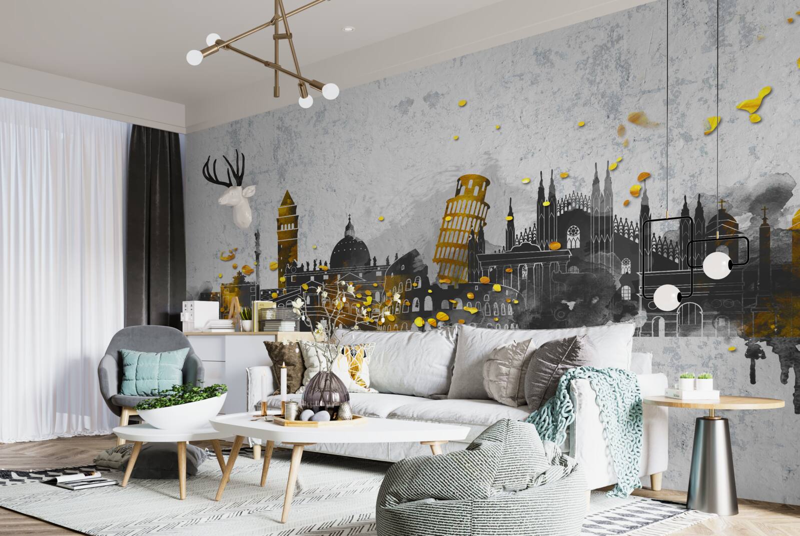 Fotobehang silhouetten van Romeinse monumenten, omgeven door duisternis