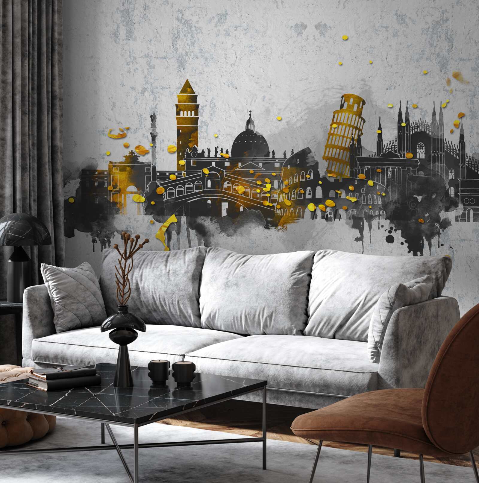 Fotobehang silhouetten van Romeinse monumenten, omgeven door duisternis