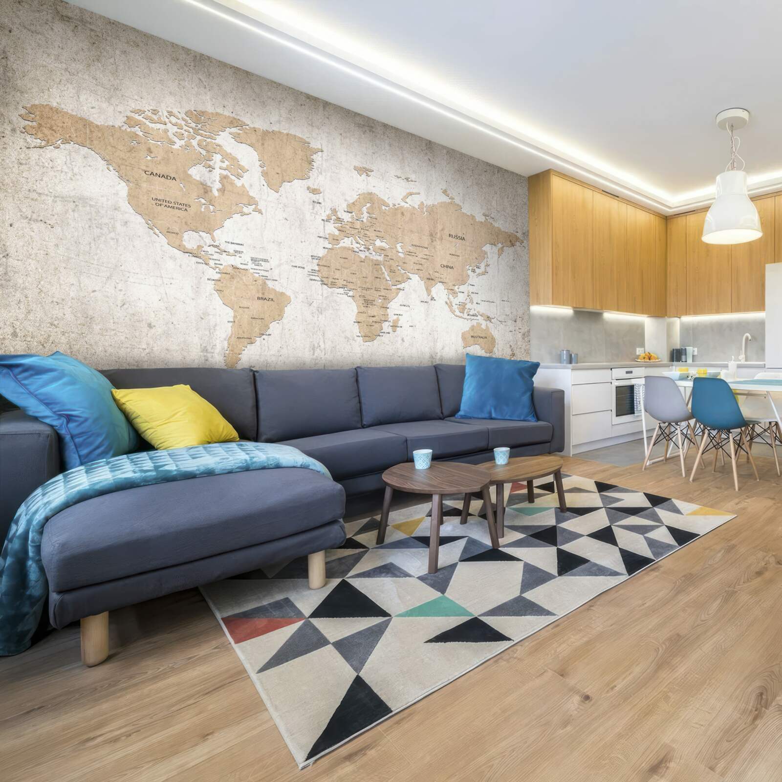 Fotobehang een gematigd geografisch wereldbeeld aan de muur