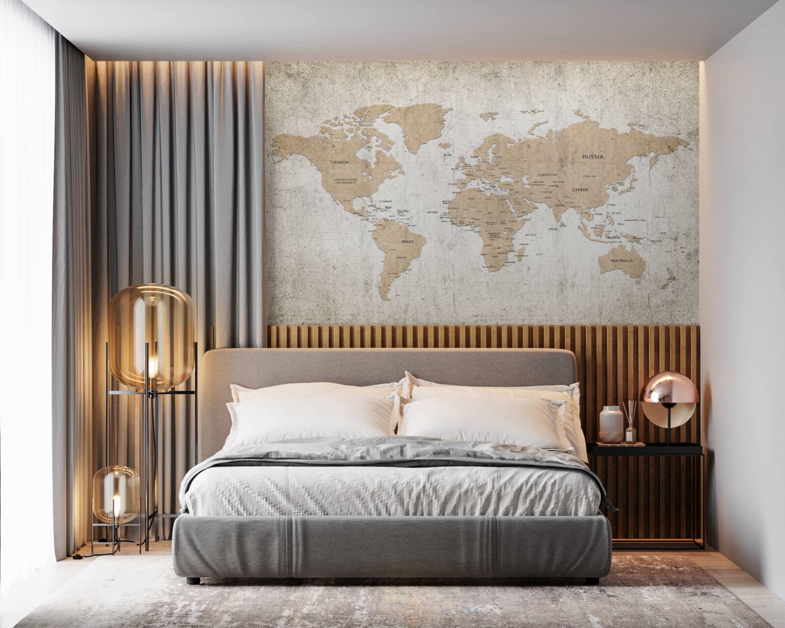 Fotobehang een gematigd geografisch wereldbeeld aan de muur