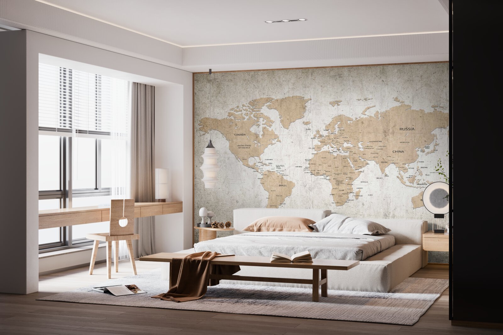 Fotobehang een gematigd geografisch wereldbeeld aan de muur