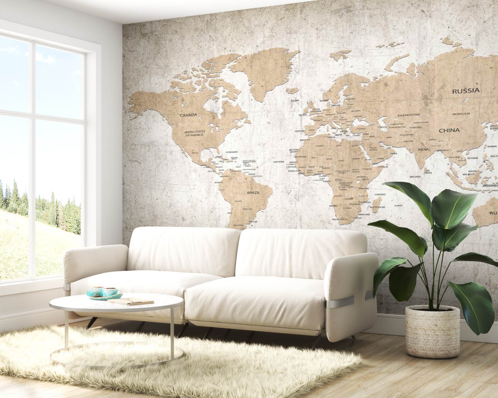 Fotobehang een gematigd geografisch wereldbeeld aan de muur