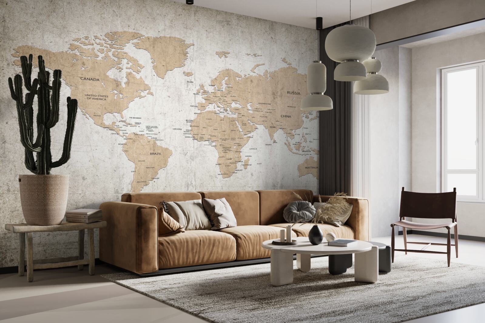 Fotobehang een gematigd geografisch wereldbeeld aan de muur