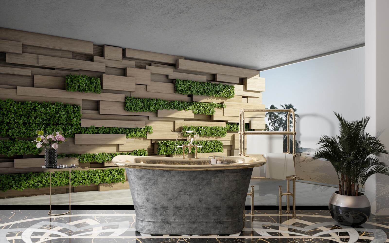 Fotobehang het strand veroveren, stenen muur