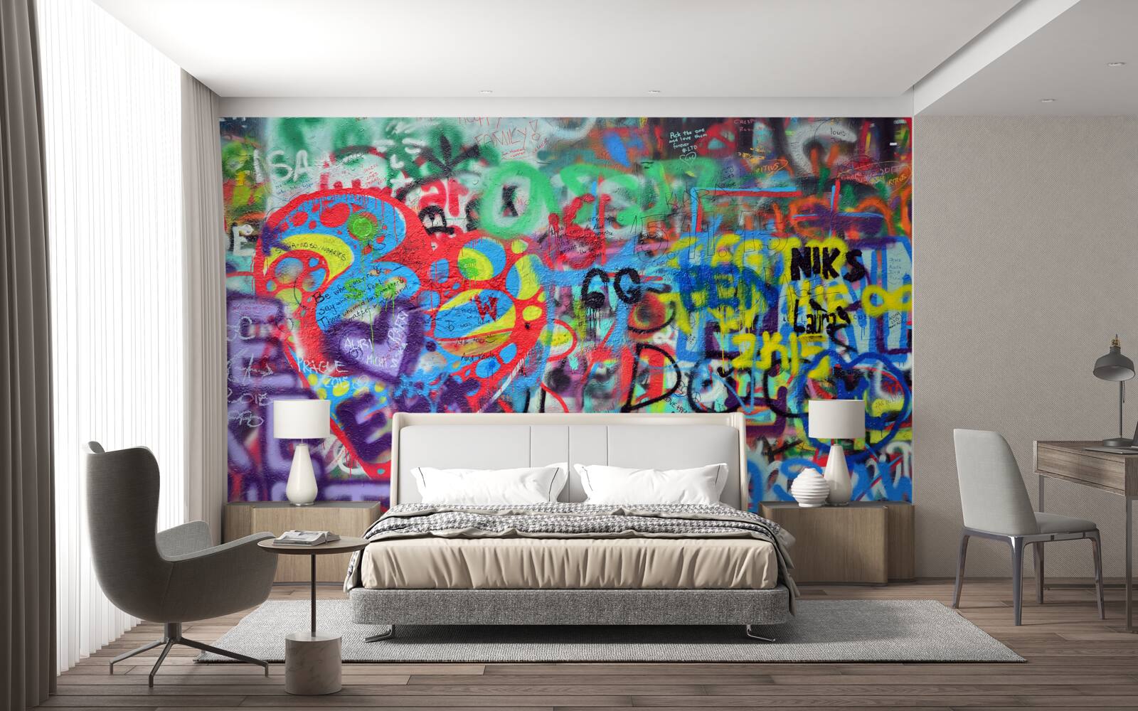 Fotobehang graffiti op een muur