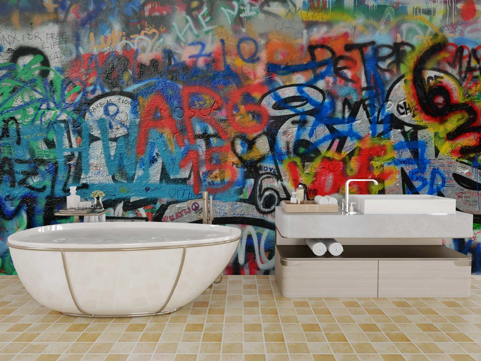 Fotobehang Muur versierd met graffiti