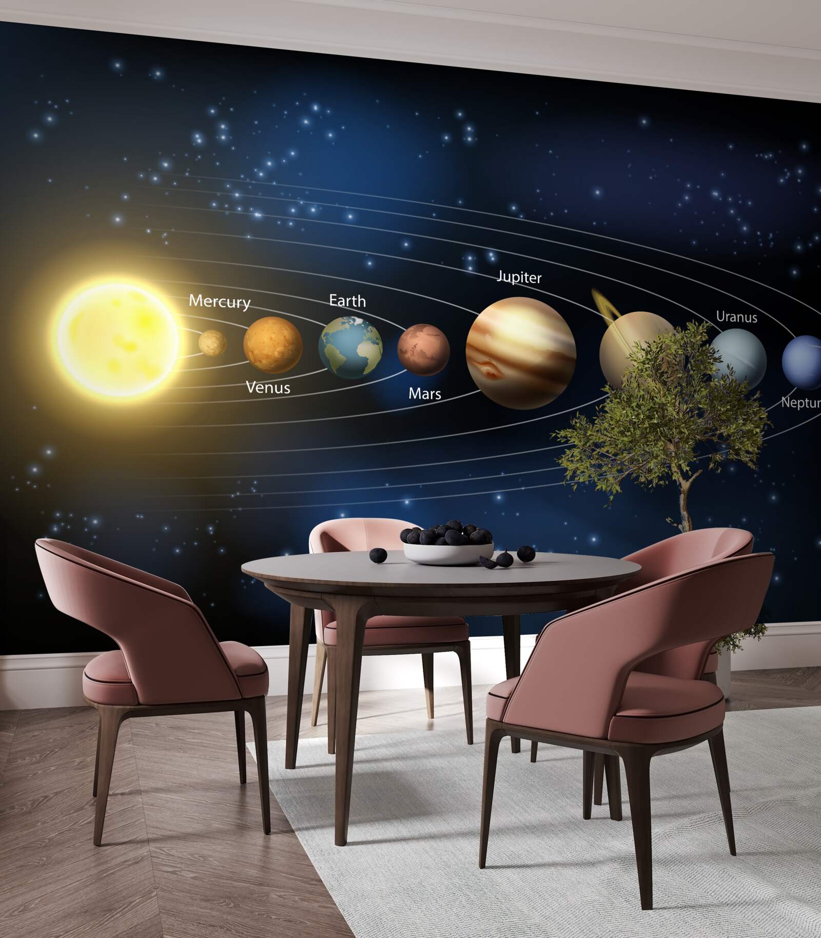 Fotobehang de volgorde van rotatie van de planeten rond ons melkwegstelsel