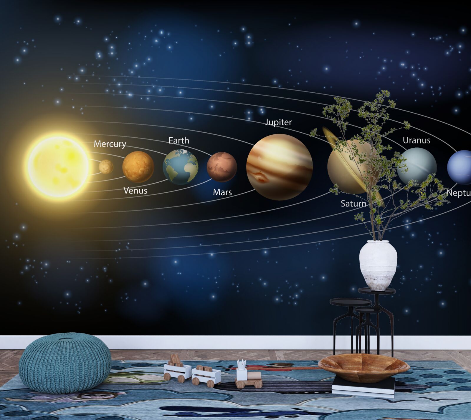 Fotobehang de volgorde van rotatie van de planeten rond ons melkwegstelsel