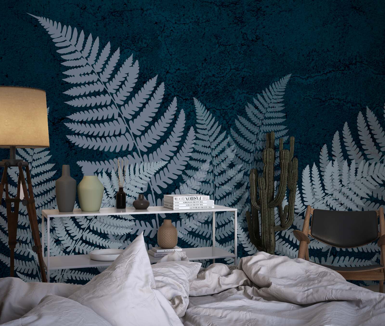 Fotobehang Gloeiende varenbladeren op een sombere nacht