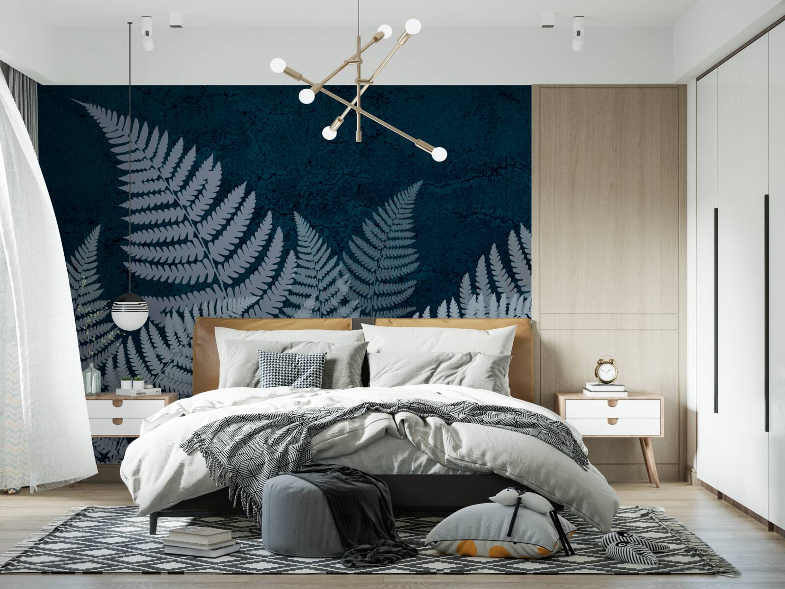 Fotobehang Gloeiende varenbladeren op een sombere nacht