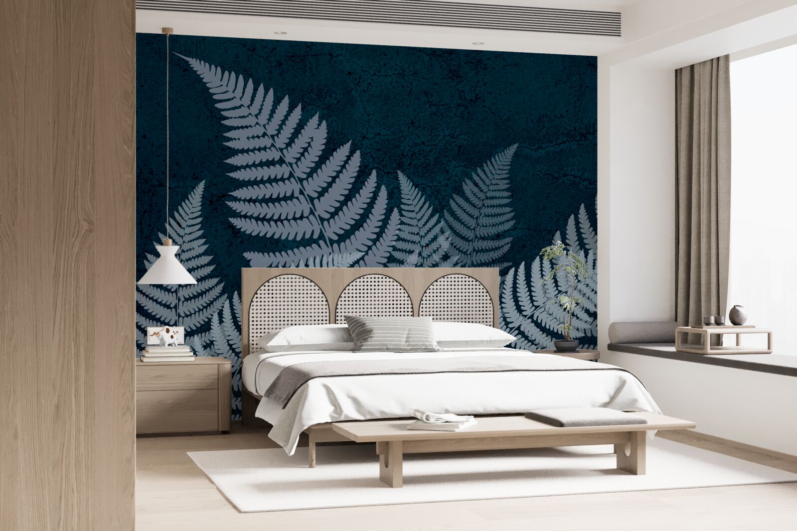 Fotobehang Gloeiende varenbladeren op een sombere nacht