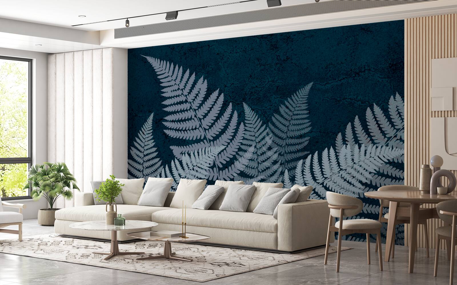 Fotobehang Gloeiende varenbladeren op een sombere nacht