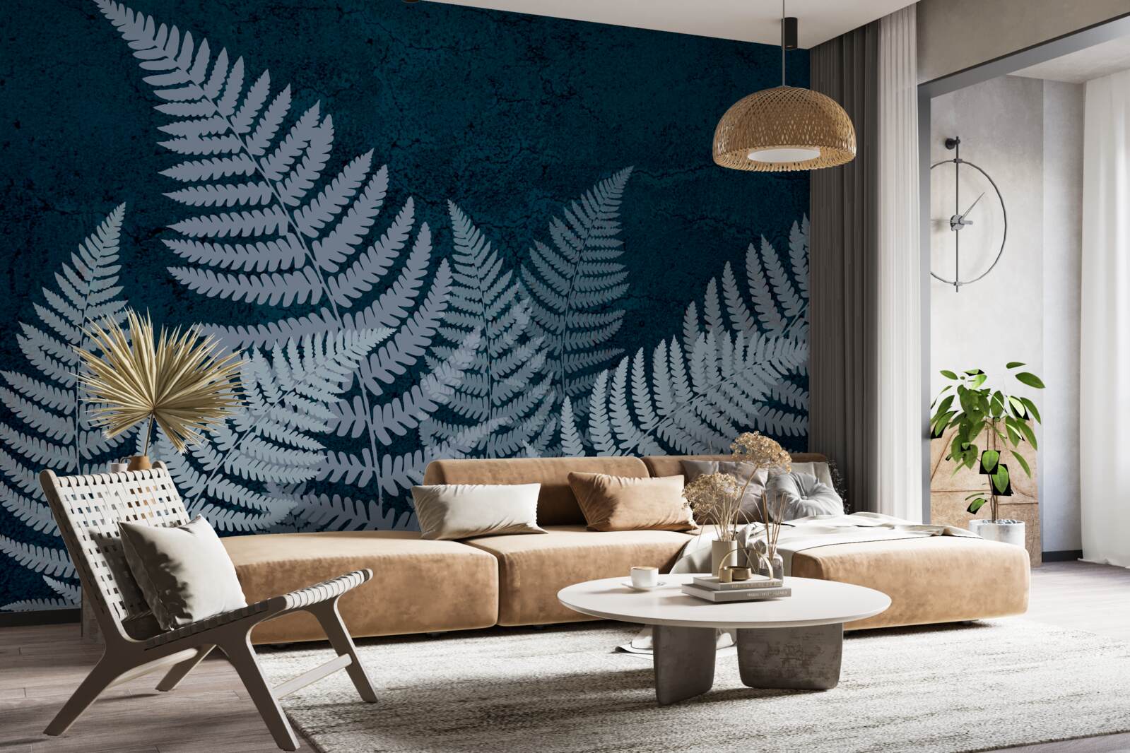 Fotobehang Gloeiende varenbladeren op een sombere nacht