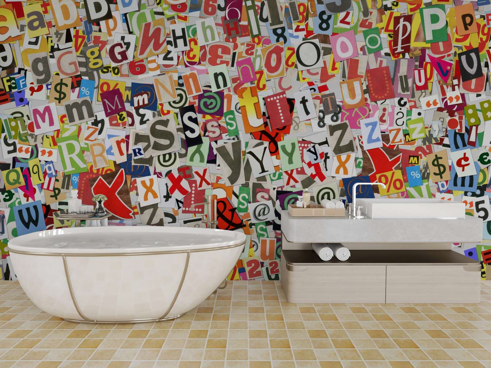 Fotobehang graffiti bevat veel letters en cijfers