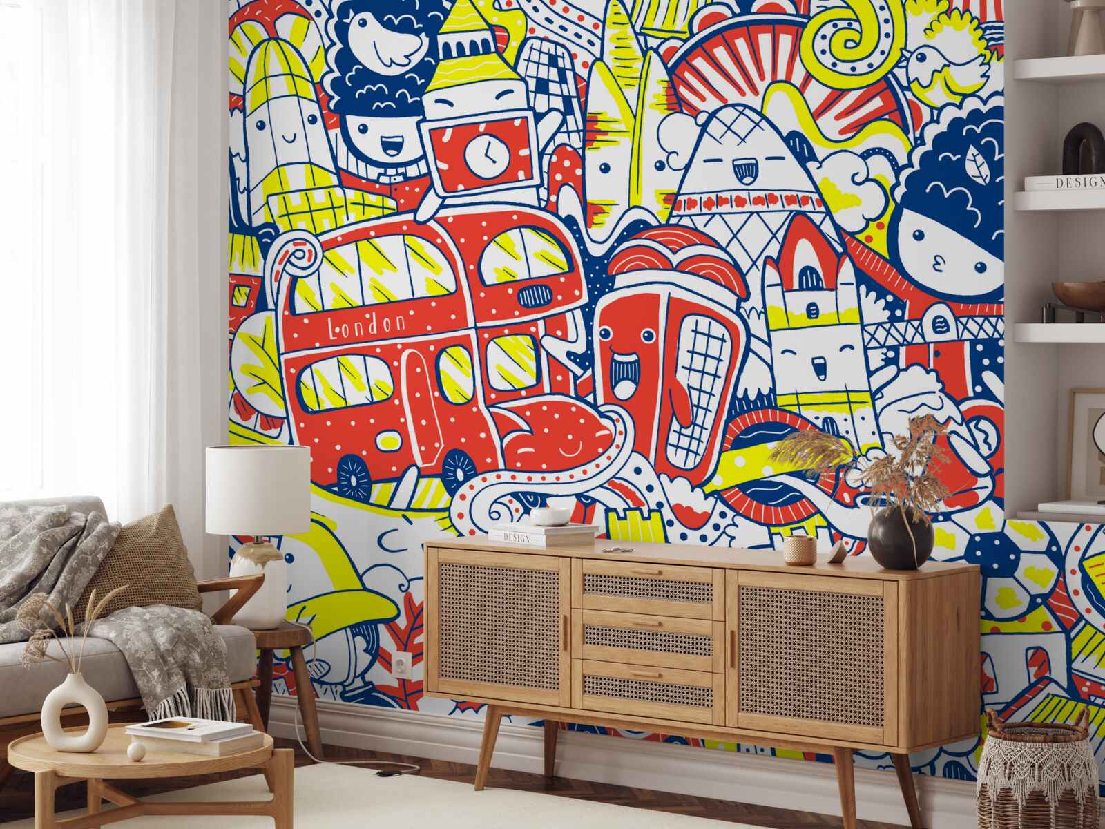 Fotobehang heldere graffiti op de muur