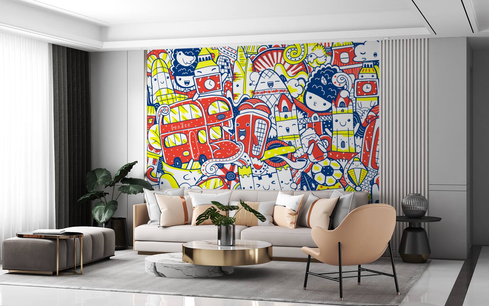 Fotobehang heldere graffiti op de muur